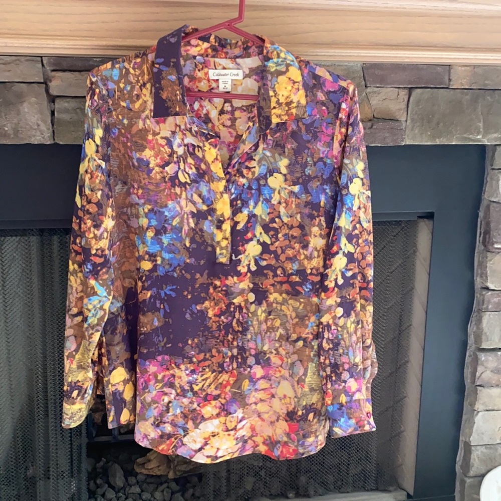 Silk Multi Colored 3 Buttoned Down Blouse - image 1